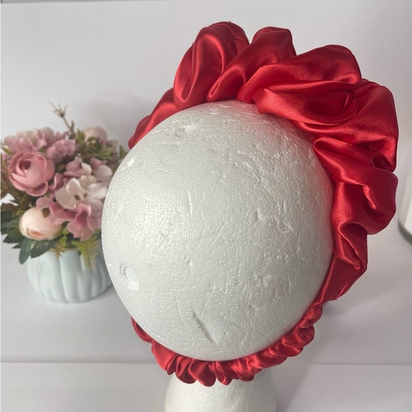 Red Satin Headband wrap scrunched For Women Pleated design - Picture 7 of 10